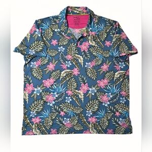Birdie Bound Performance Golf Stretch Polo Tropical Floral Pattern